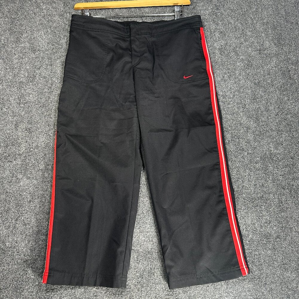 Nike Pants Kids  Large Black Red Stripe Straight Leg Crop Zip Pockets Zip Fly